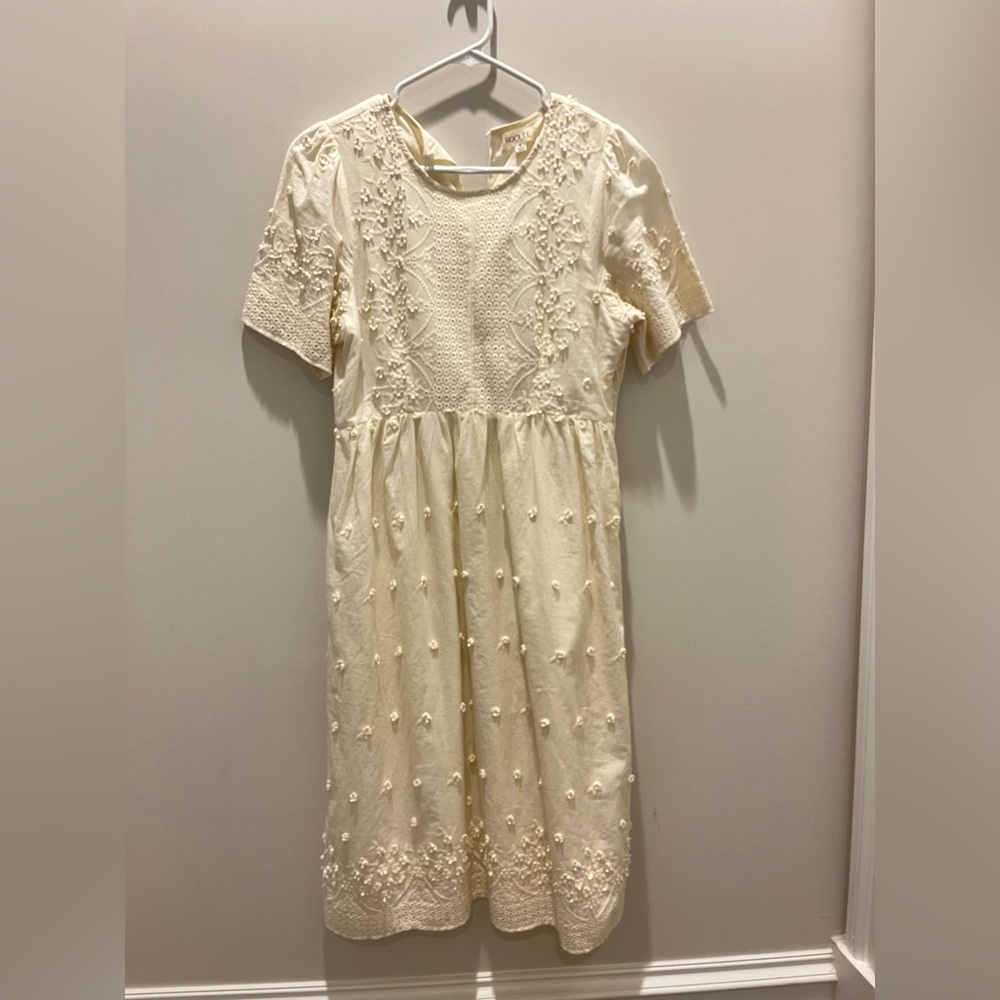Roolee Cream Embroidered Midi Dress Size Small